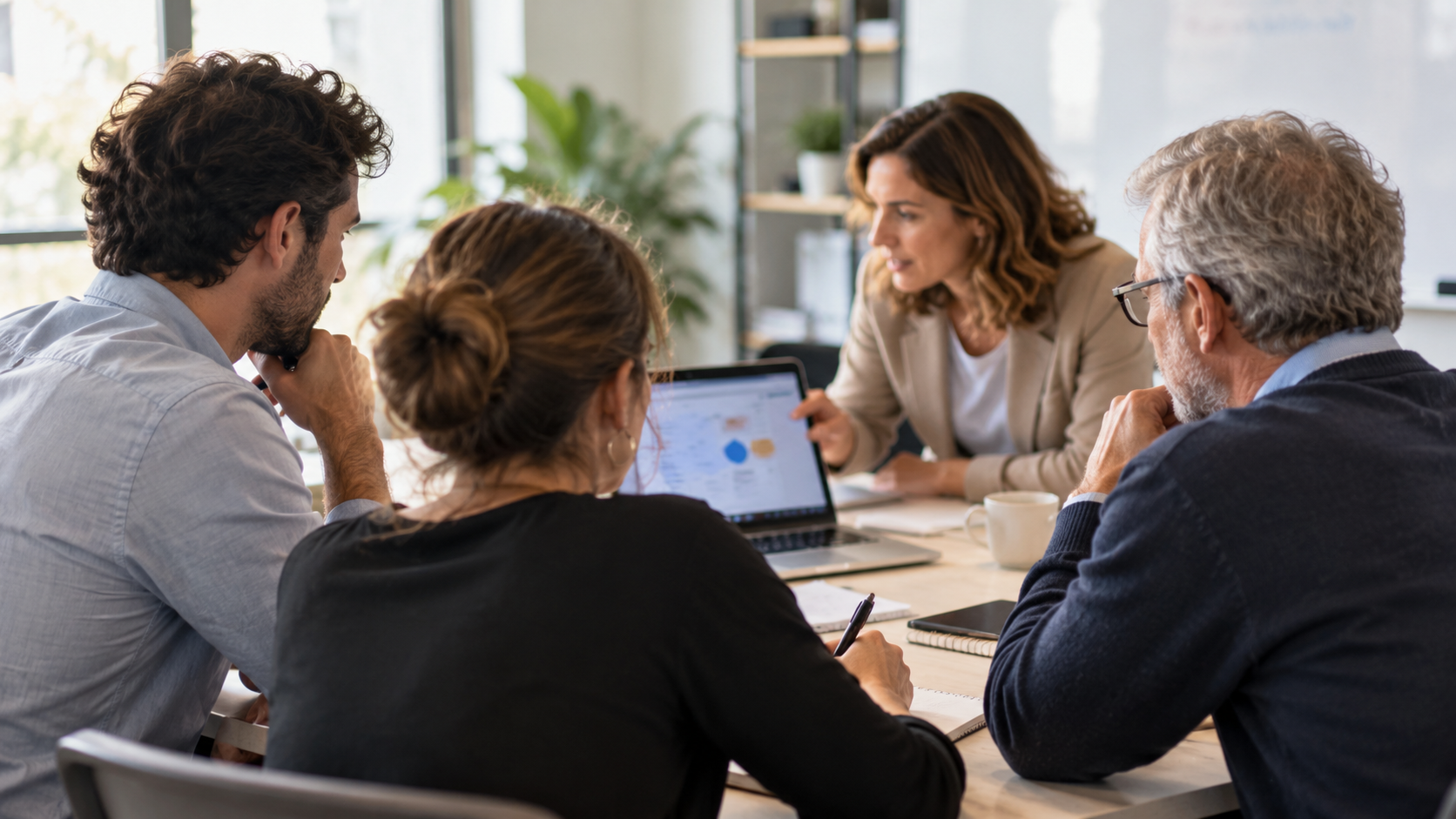 Professionisti partecipano a una formazione pratica con un computer portatile